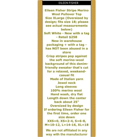 $258 XL Eileen Fisher Merino Wool Top XLarge 18 Vintage Italian Yarn Stripe NWT - Picture 2 of 14